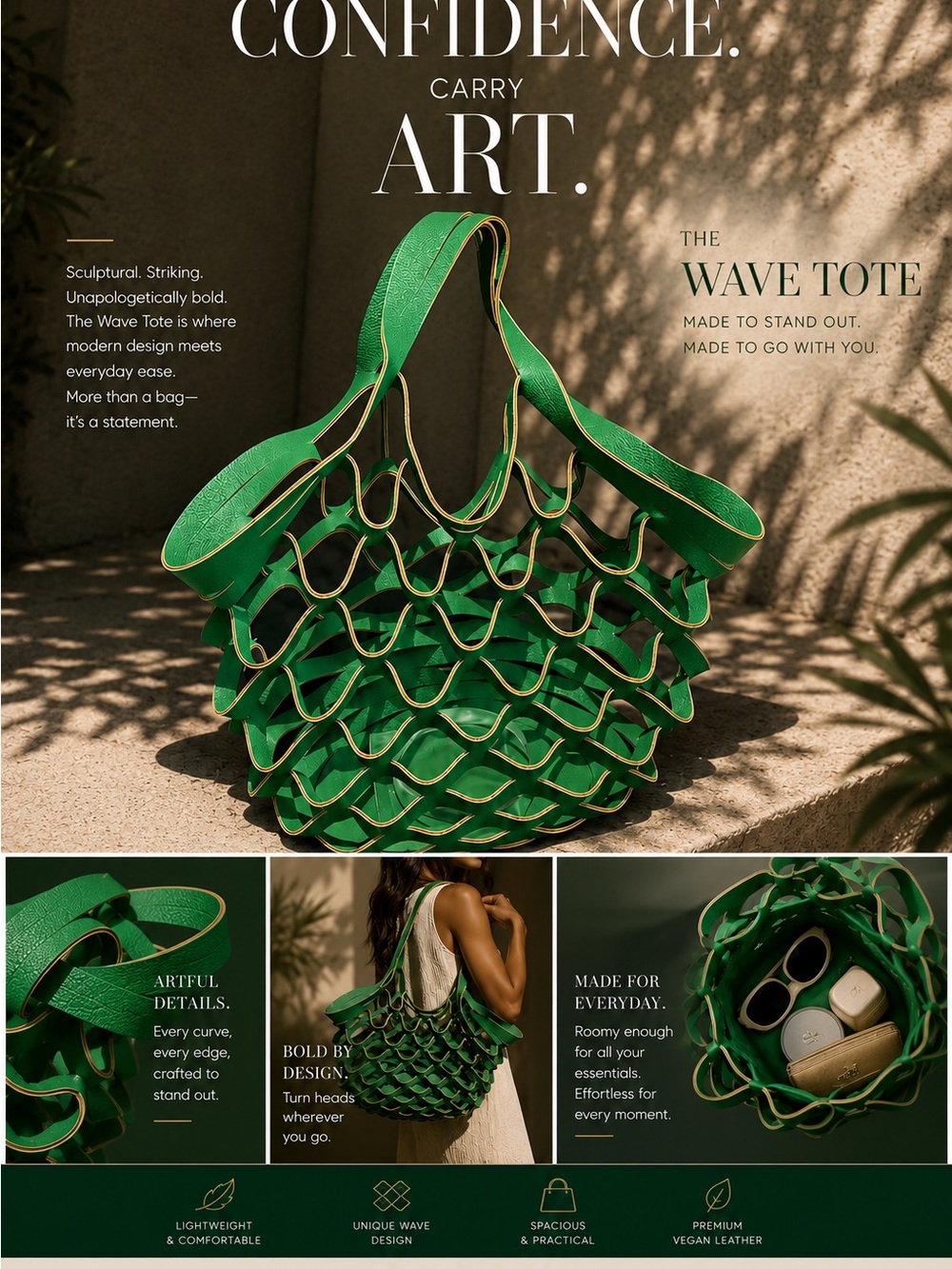 The Wave Tote – Green Women’s Tote Bag